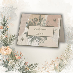 boho chic greenery wedding guest seating card