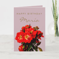 Boho Chic Happy Birthday Red Roses Bouquet Mauve