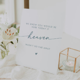 Boho Chic Heaven Teal and White Wedding Memorial Pedestal Sign