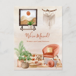 Boho Chic Home Scene Macrame Moving Announcement Postcard
