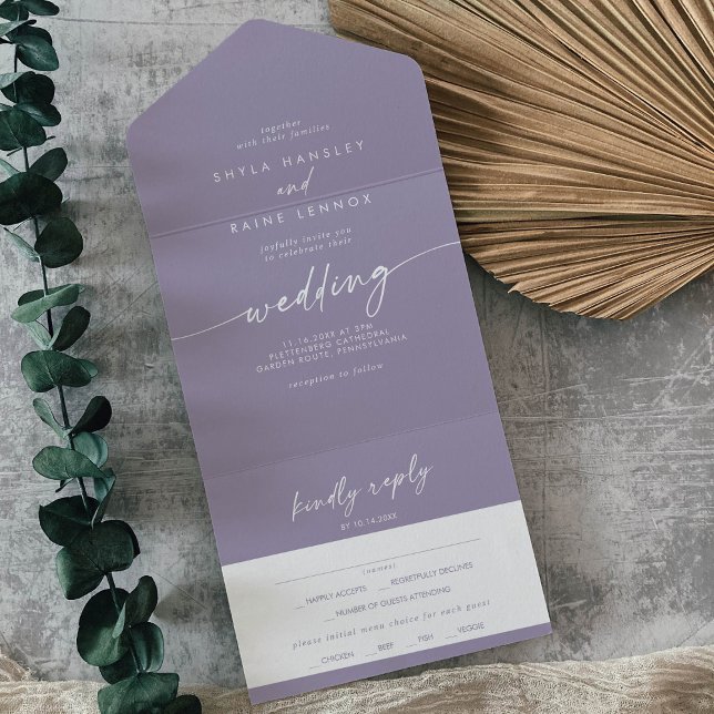 Boho Chic Lavender Purple Meal Choice RSVP Wedding All In One Invitation (Creator Uploaded)