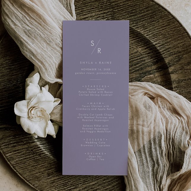 Boho Chic Lavender Purple Monogram Wedding Menu (Creator Uploaded)