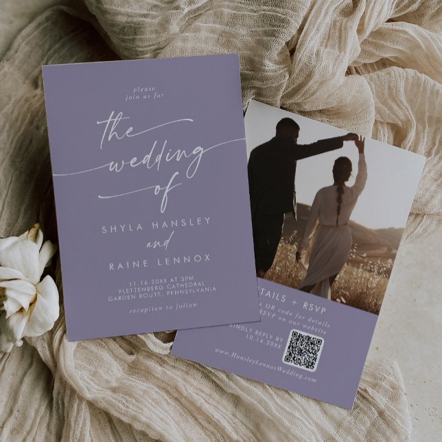 Boho Chic Lavender Purple Photo QR Code Wedding Invitation (Creator Uploaded)