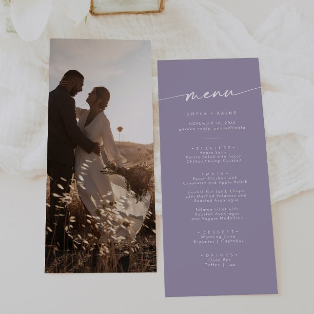 Boho Chic Lavender Purple Photo Wedding Menu (Creator Uploaded)