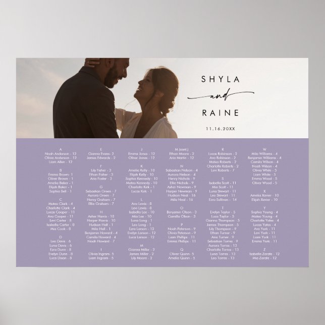 Boho Chic Lavender Purple Picture Seating Chart (Front)