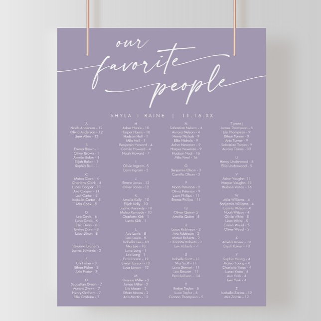 Boho Chic Lavender Purple Printable Seating Chart (Creator Uploaded)
