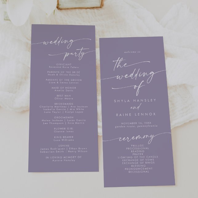 Boho Chic Lavender Purple Tea Length Wedding Programme (Creator Uploaded)