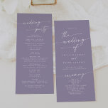 Boho Chic Lavender Purple Tea Length Wedding Programme<br><div class="desc">This boho chic lavender purple tea length wedding program is perfect for a minimalist wedding ceremony. The colourful dusty purple modern bohemian design features simple rustic calligraphy with a unique yet classic style. Personalise your wedding program with you names, wedding date, location, order of service, wedding party and optional in...</div>