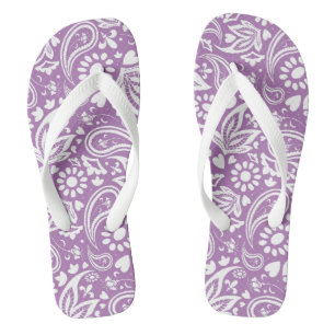 Boho Chic Lavender White Paisley Floral Patterned Jandals