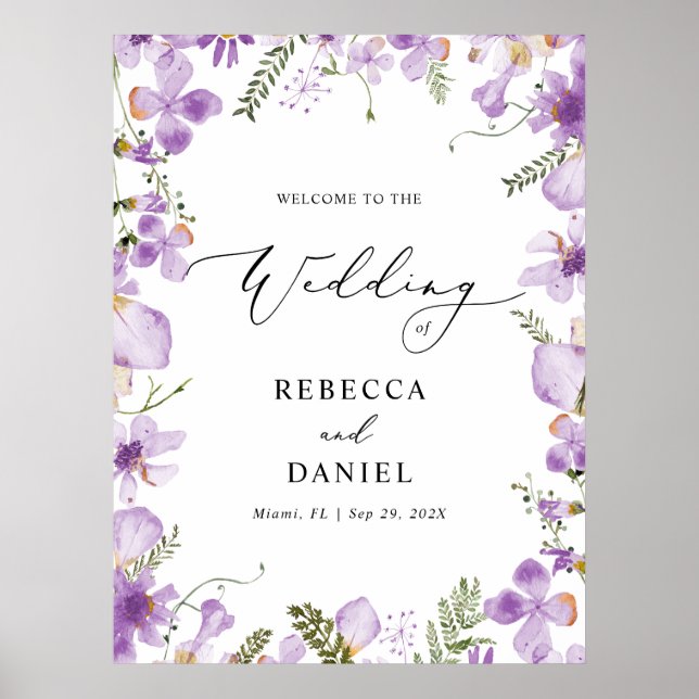 Boho Chic Lavender Wildflowers Wedding Welcome   Poster (Front)