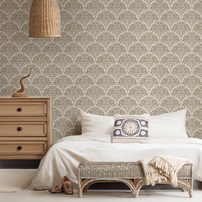 Boho Chic Leaf Scallop 2 - Asparagus green Wallpaper (Creator Uploaded)