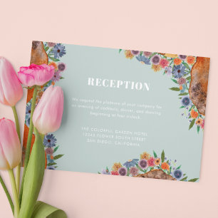Boho Chic Light Blue Wildflower Wedding Reception Enclosure Card