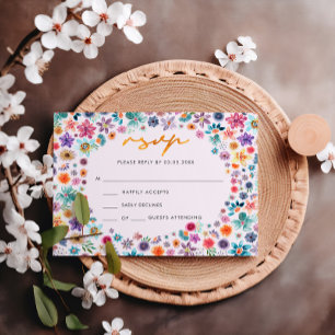 Boho Chic Light Pink Gold Wildflower Wedding RSVP Card