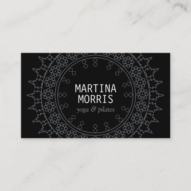 Boho Chic Mandala Black/Grey Business Card (Front)