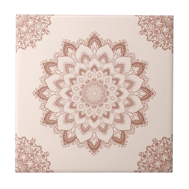 Boho Chic Mandala Modern Accent Neutral Tile (Front)