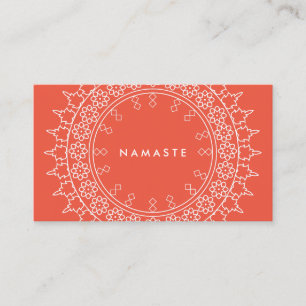 Boho Chic Mandala Namaste Yoga Coral Business Card