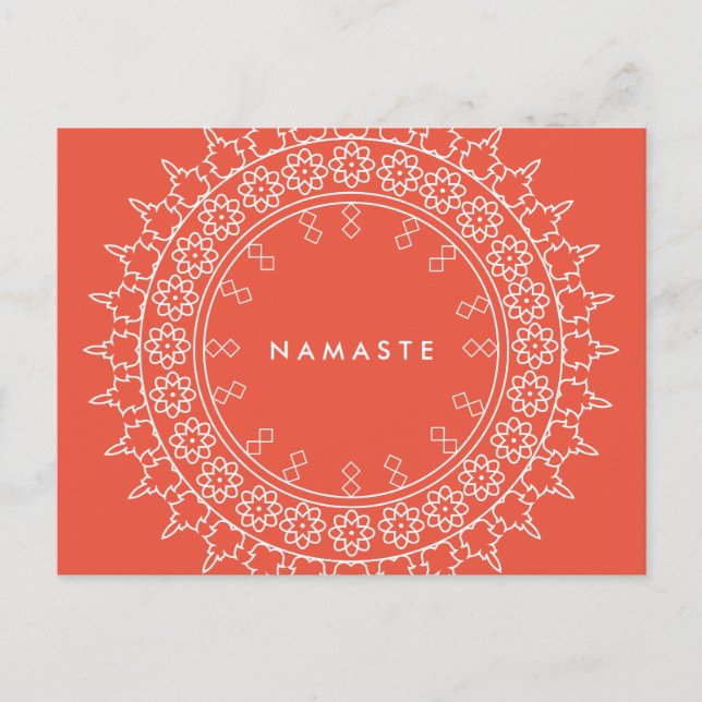 Boho Chic Mandala Namaste Yoga Coral Postcard (Front)