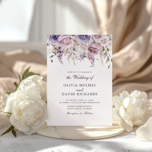 Boho Chic Mauve Lilac Floral Wedding Invitation
