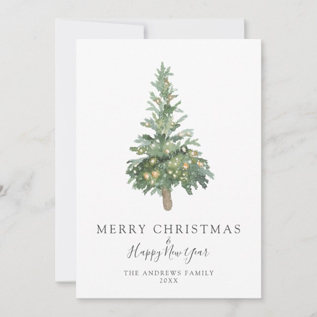 Boho Chic Merry Christmas Watercolor Tree Holiday  (Front)