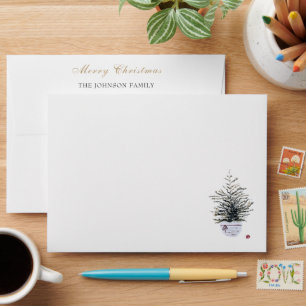 Boho Chic Merry Christmas Watercolor Tree Holiday Envelope