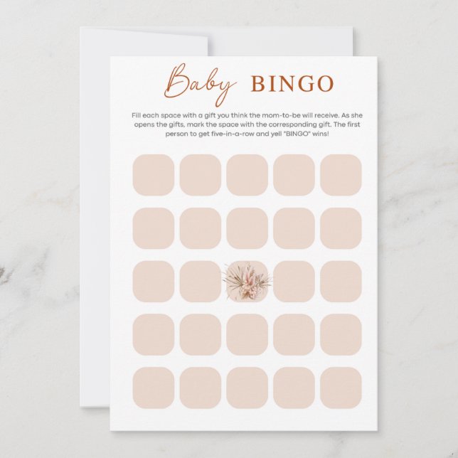 Boho Chic Minimalist Baby Shower Bingo Card (Front)