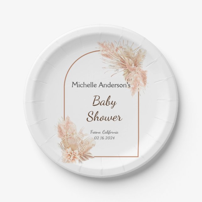 Boho Chic Minimalist Baby Shower Paper Plates (Front)