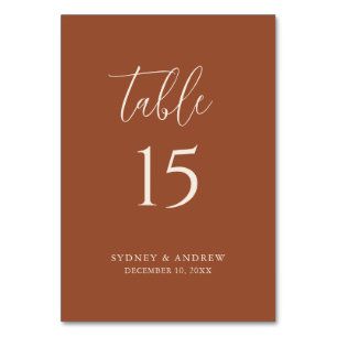 Boho Chic Minimalist Terracotta Wedding Table Number