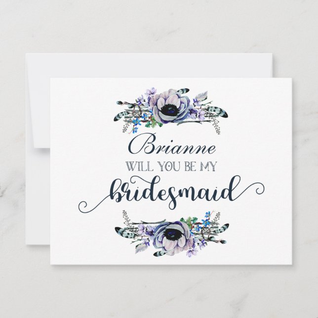 Boho Chic Mint & Navy Will You Be My Bridesmaid Invitation (Front)
