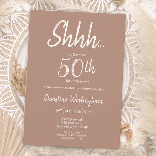 Boho Chic Mocha Cream Surprise 50th Birthday Invitation