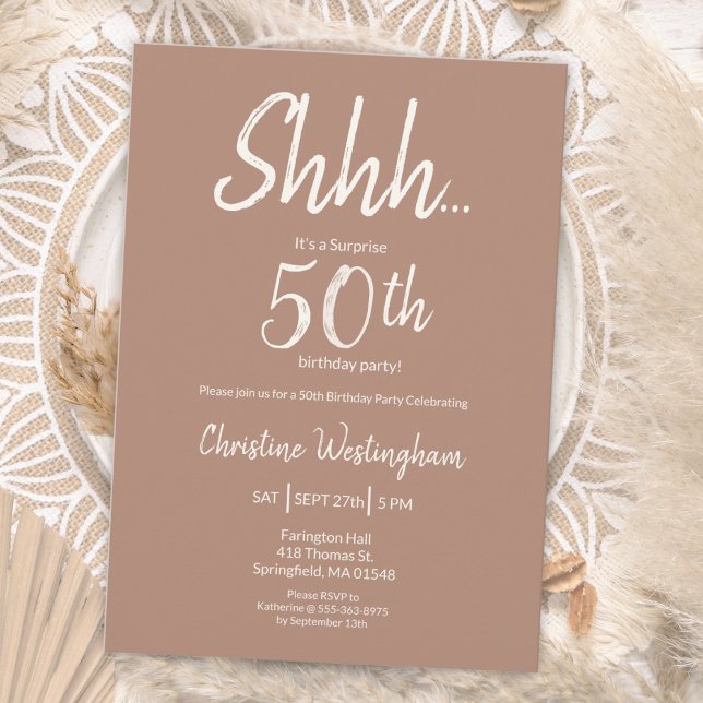 Boho Chic Mocha Cream Surprise 50th Birthday Invitation (Creator Uploaded)