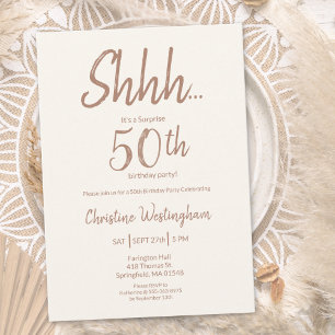 Boho Chic Mocha Cream Surprise 50th Birthday Invitation