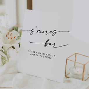 Boho Chic Modern Black and White Smores Wedding Pedestal Sign