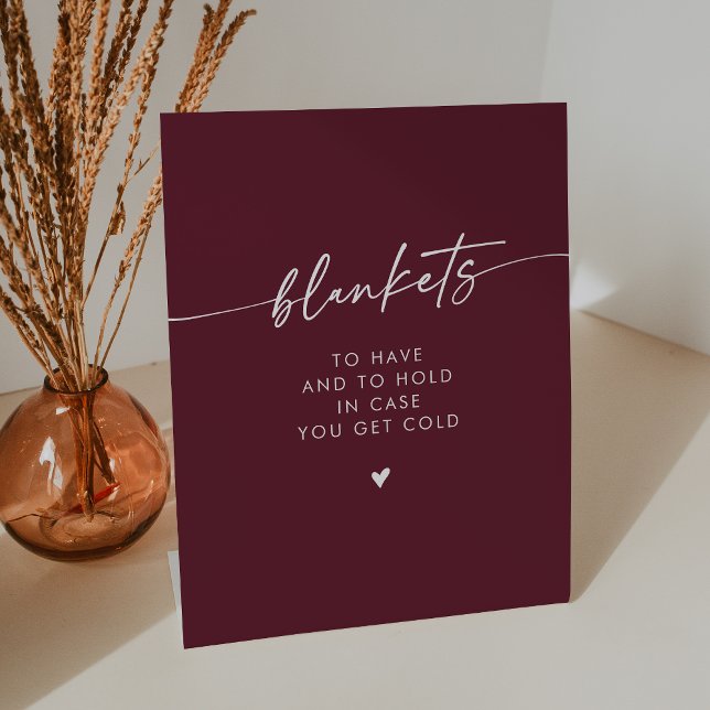 Boho Chic Modern Burgundy Red Blanket Wedding Pedestal Sign (Creator Uploaded)