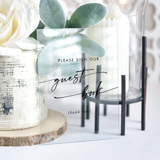 Boho Chic Modern Clear Acrylic Wedding Guest Book Sign (Boho Chic Modern Clear Acrylic Wedding Guest Book Acrylic Sign)