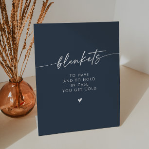 Boho Chic Modern Dark Navy Blue Blanket Wedding Pedestal Sign