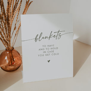 Boho Chic Modern Green and White Blanket Wedding Pedestal Sign