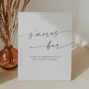 Boho Chic Modern Green and White Smores Wedding Pedestal Sign