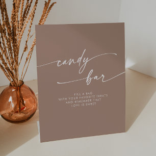 Boho Chic Modern Neutral Taupe Candy Bar Wedding Pedestal Sign