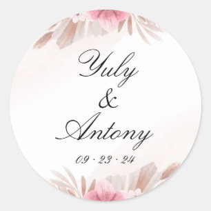 Boho Chic Modern Rose and Champagne Wedding  Classic Round Sticker