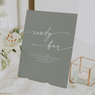 Boho Chic Modern Sage Green Candy Bar Wedding Pedestal Sign
