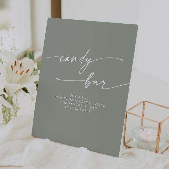Boho Chic Modern Sage Green Candy Bar Wedding Pedestal Sign (Boho Chic Modern Sage Green Candy Bar Wedding Pedestal Sign)