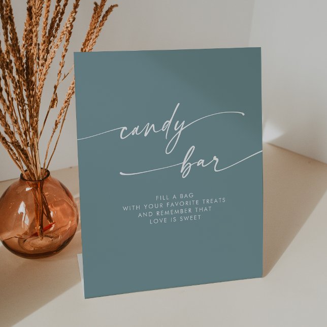 Boho Chic Modern Seafoam Teal Candy Bar Wedding Pedestal Sign (Boho Chic Modern Seafoam Teal Candy Bar Wedding Pedestal Sign)
