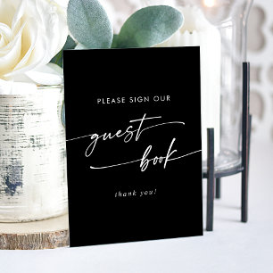 Boho Chic Modern White Black Wedding Guest Book Acrylic Sign