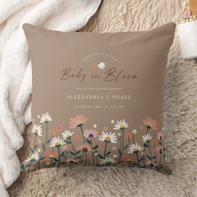 Boho Chic Modern Wildflower Baby in Bloom Shower Cushion (Blanket)