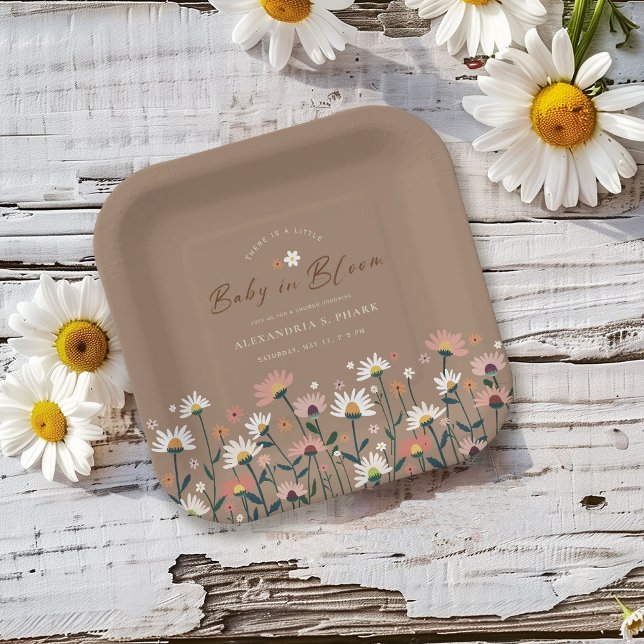 Boho Chic Modern Wildflower Baby in Bloom Shower Paper Plate (Creator Uploaded)