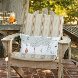 Boho chic moon stars cloud line art  lumbar cushion