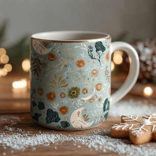Boho chic moons and botanicals in soft teal tones mug