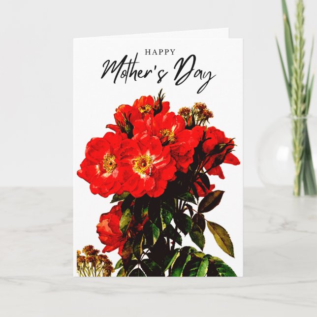 Boho Chic Mother's Day Red Roses Bouquet White Card (Front)