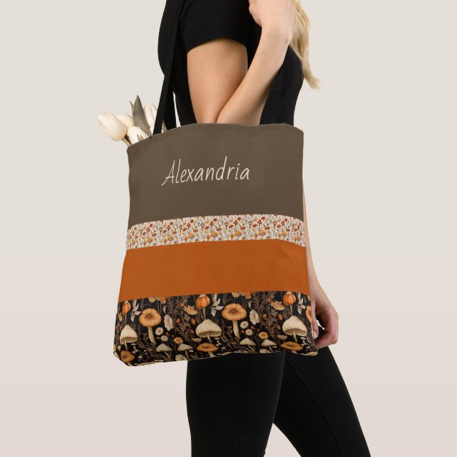 Boho-Chic Mushroom Pattern Tote Bag (Close Up)