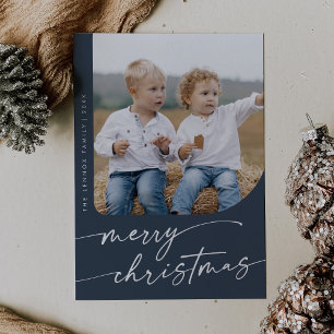 Boho Chic Navy Blue DIY Simple Photo Christmas Holiday Card